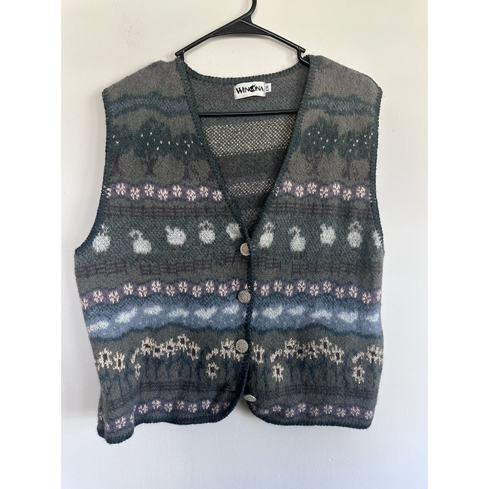VTG 2XL Nordic 100% Wool Knit Sweater Vest Novelty Farmcore Cottage GrannyCore